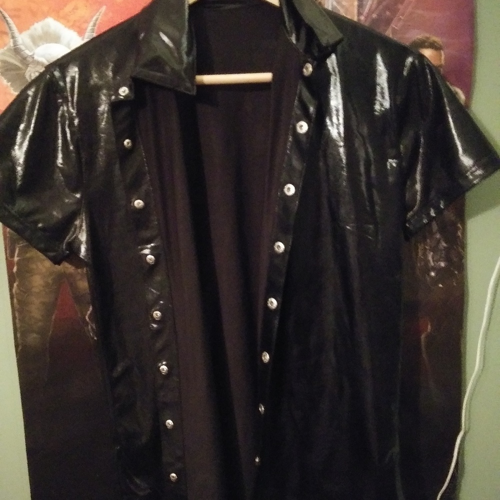 Mens Black pleather button down